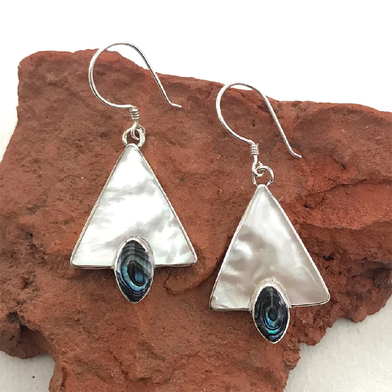 Bohemian earrings for women-Mother-of-Pearl Triangle Earrings - Sterling Silver, Indonesia