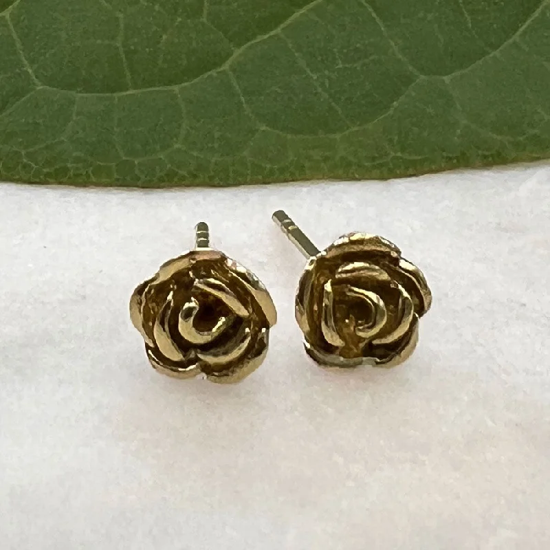 Luxury earrings for women-Tiny Rose Studs - Brass, Indonesia