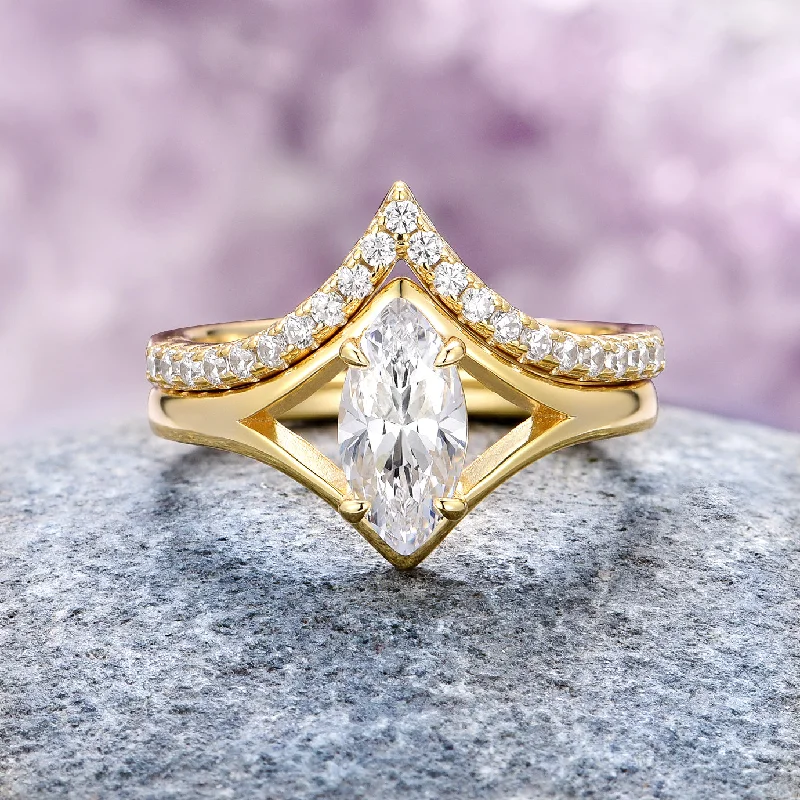 Modern engagement ring for women-Marquise Diamond (cz) Ring Set- 14K Yellow Gold Vermeil