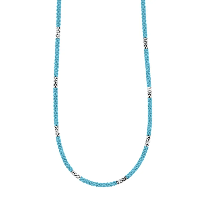 Multi-layer necklace for women-Blue Caviar Silver Station Ceramic Beaded Necklace 3mm