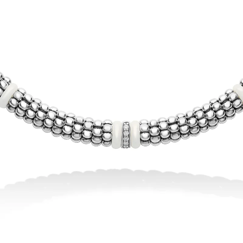 Choker with pendant for women-White Caviar Single Station Diamond Caviar Necklace