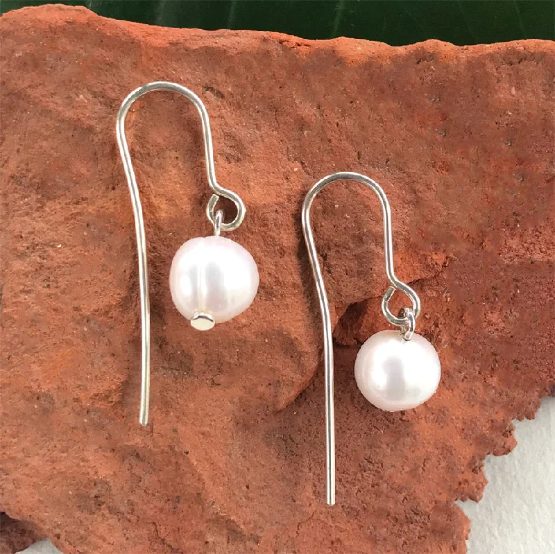 Multi-layer earrings for women-Simplicity Pearl Earrings - Sterling Silver, Indonesia