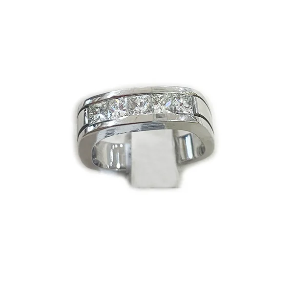 Antique engagement ring for women-14k White Gold Mens Diamond Band