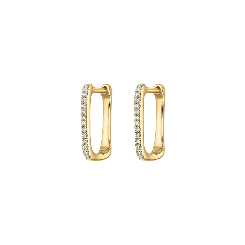 Gold hoop earrings for women-14KT GOLD DIAMOND SMALL RECTANGLE HOOP EARRING