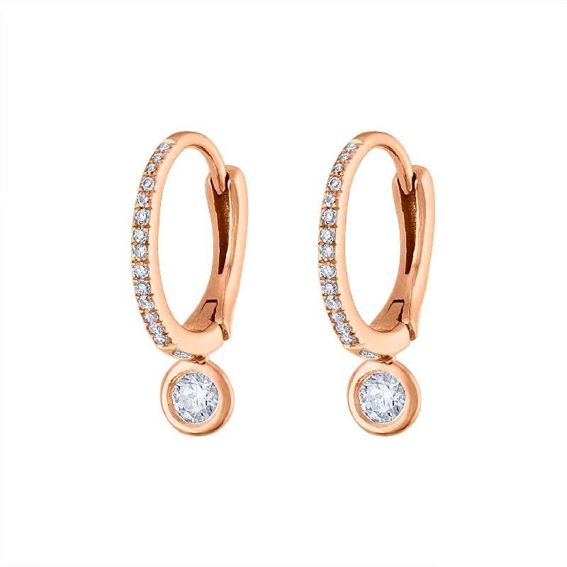 Chandelier earrings for women-14KT GOLD SMALL BEZEL SET DIAMOND HUGGIE EARRING