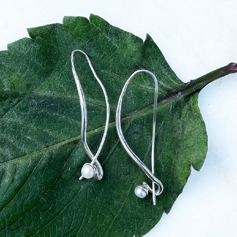 Sterling silver earrings for women-Artsy Pearl Earrings - Sterling Silver, Indonesia