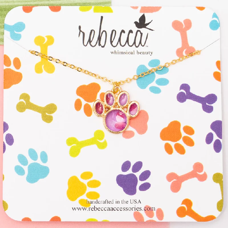 Gold chain necklace for women-Paw Print Enamel Charm Necklace