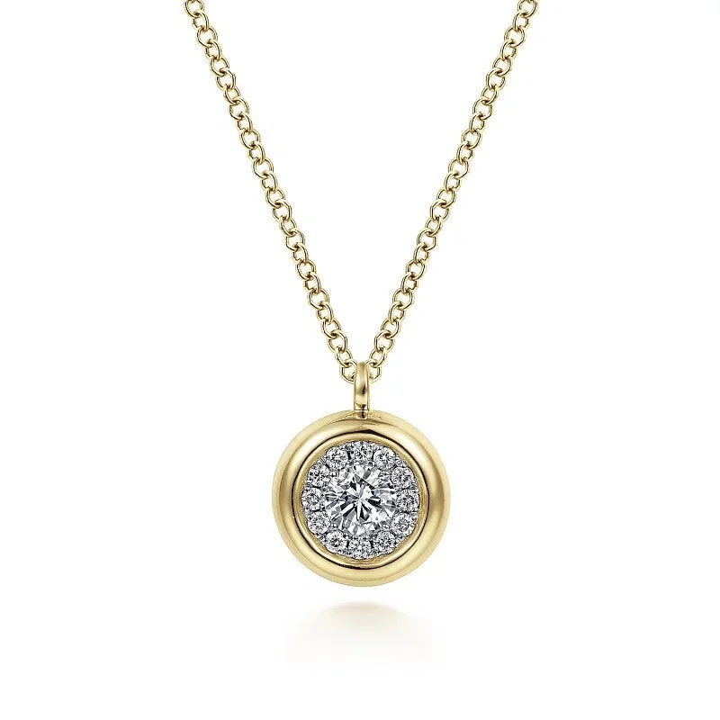 Trendy pendant necklace for women-14K Yellow Gold Diamond Halo Pendant Necklace