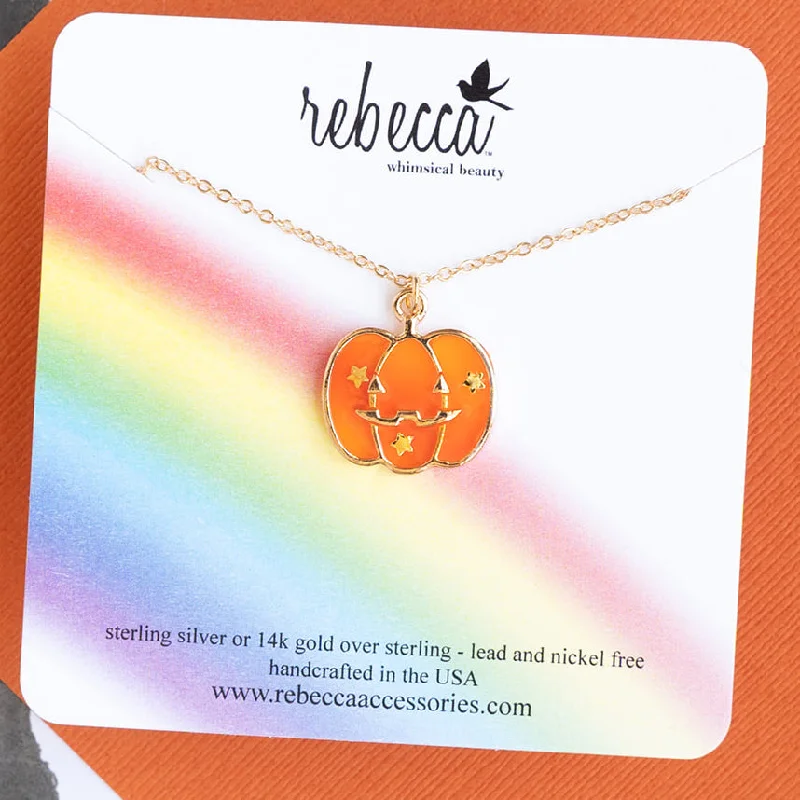 Simple bar necklace for women-Pumpkin Orange Jack-O Lantern Enamel Charm Necklace Children