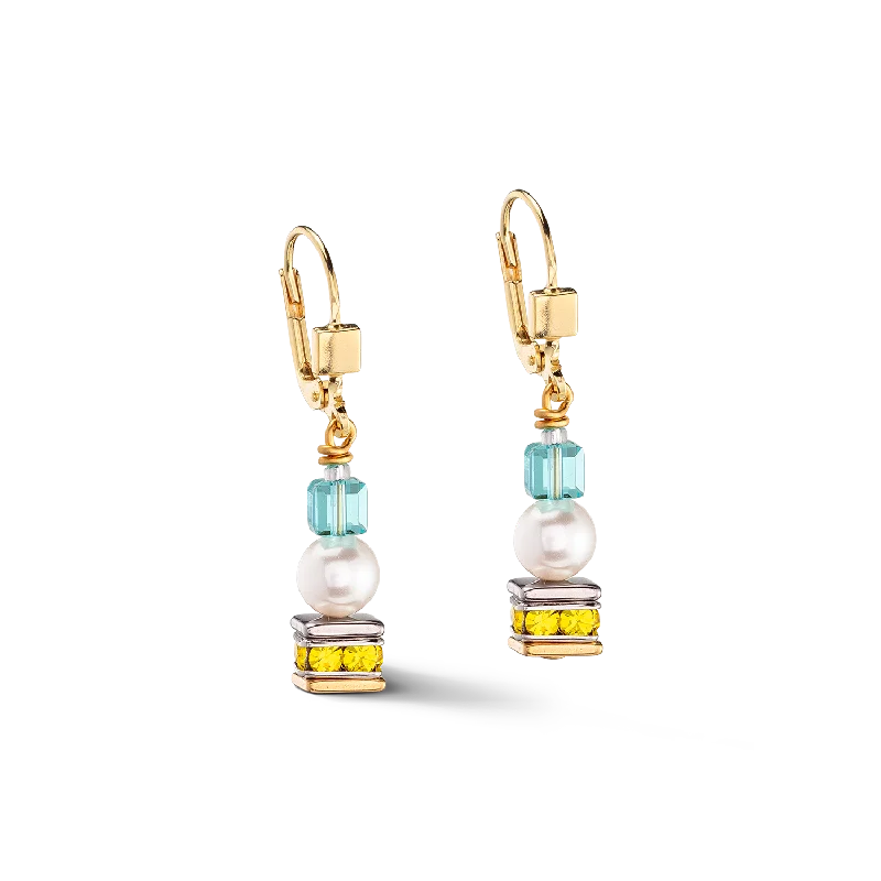 Custom diamond earrings for women-Joyful Cubes & Pearls earrings multicolour