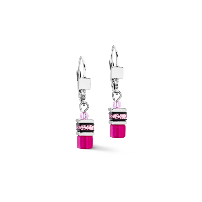 Wedding stud earrings for women-GeoCUBE® Iconic Lite Earrings magenta