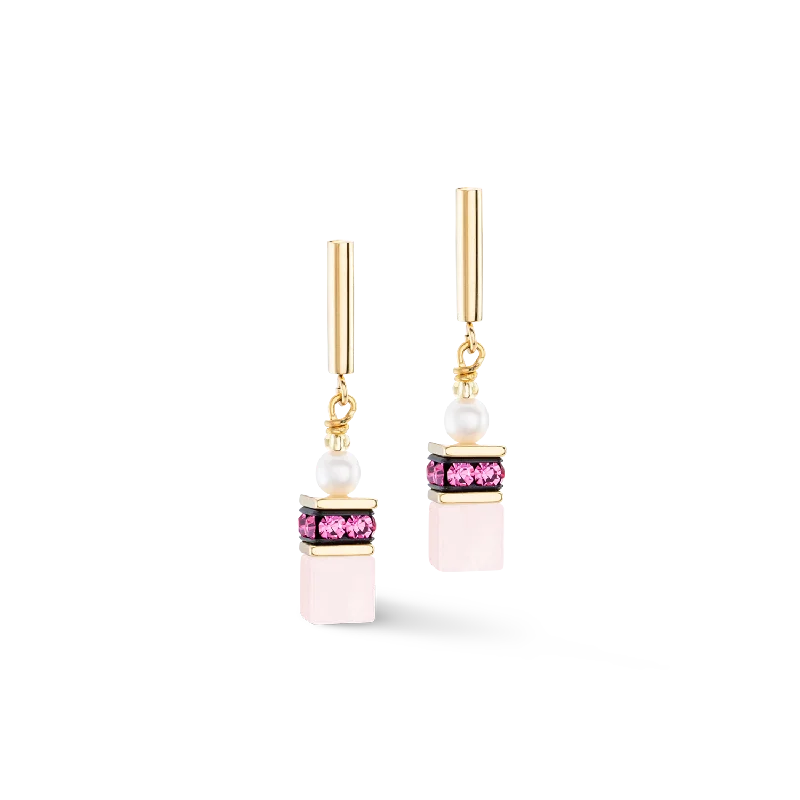 Gold dangle earrings for women-Earrings GeoCUBE® Fusion Precious Pearl Mix gold-pink