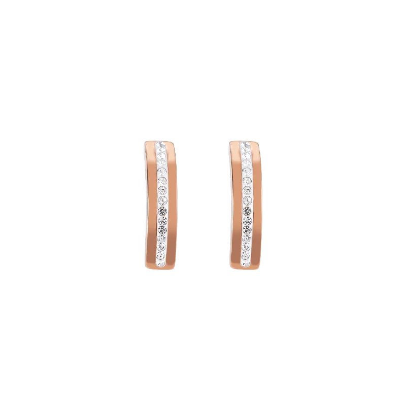 Oversized earrings for women-Earrings stainless steel rose gold & crystals pavé strip crystal