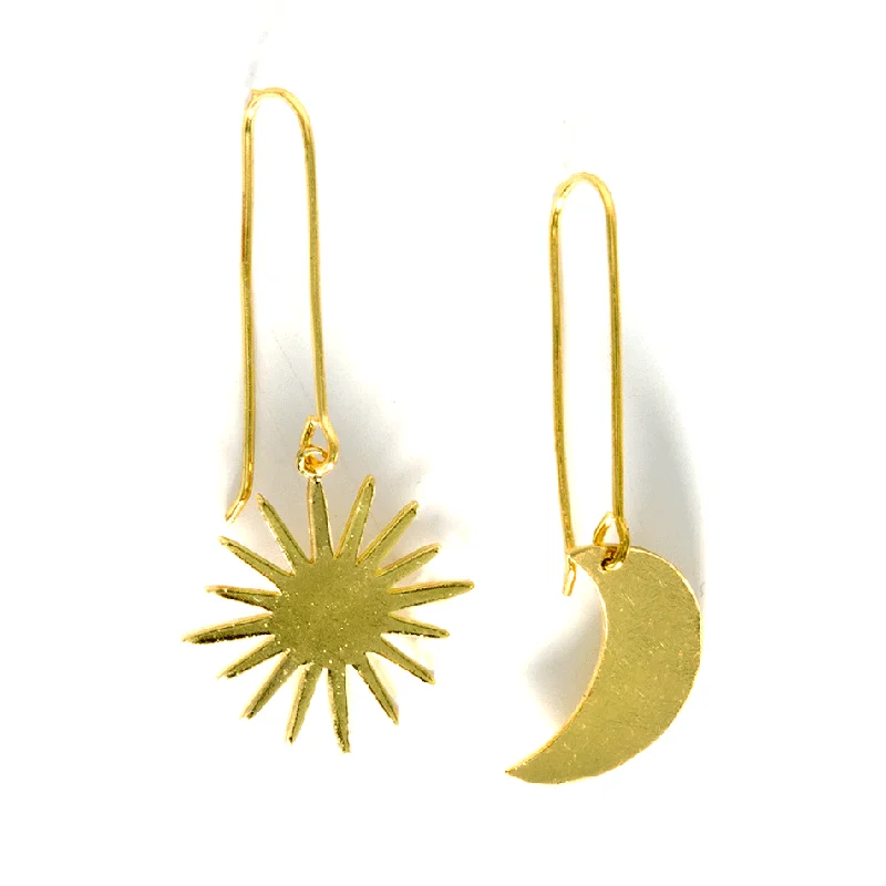 Designer gold earrings for women-Sun Moon Drop Earrings, India