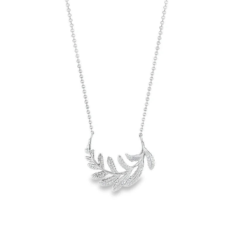 Birthstone jewelry necklace for women-Silver Fern Hoop Necklace