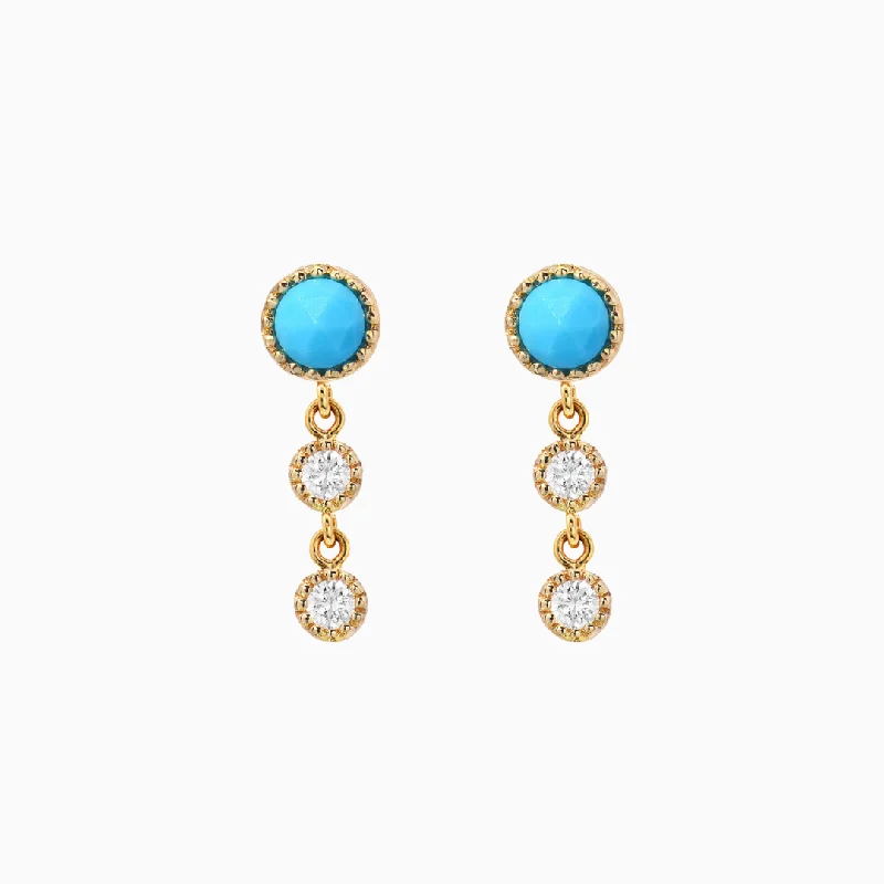 Vintage stud earrings for women-Turquoise and Diamond Mini Cascade Earrings