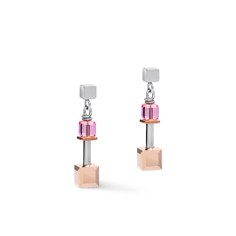 Simple diamond earrings for women-Earrings GeoCUBE® Crystals & stainless steel rose gold-silver multicolour Art Nouveau