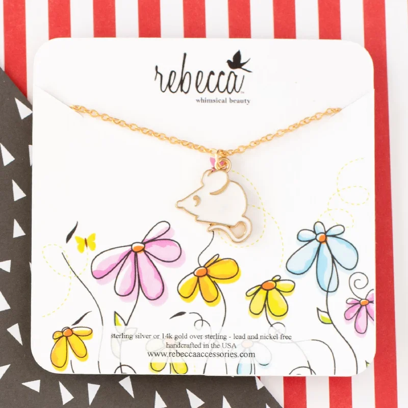 Trendy necklace for women-Mouse Enamel Charm Necklace - Children's