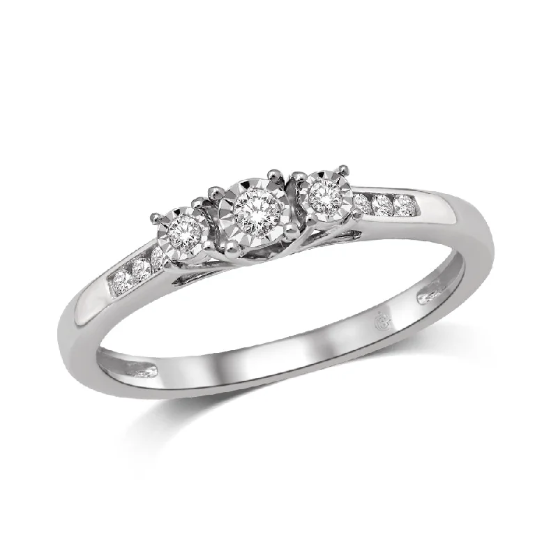 Cluster engagement ring for women-10K White Gold 1/6 Ct.Tw.Diamond Three Stone Ring