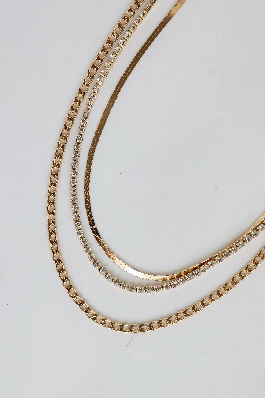 Unique necklace for women-Nova Gold Rhinestone Layered Necklace