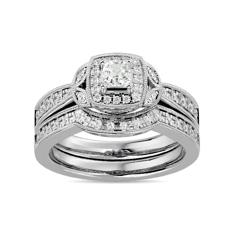 White gold engagement ring for women-Diamond 1/2 Ct.Tw. Round and Princess Bridal Ring in 14K White Gold