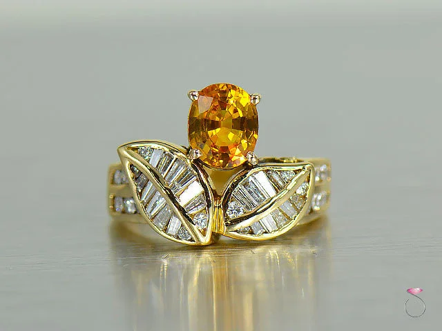 Yellow gold engagement ring for women-Vintage Yellow Sapphire & Diamond flower Design Ring in 18K