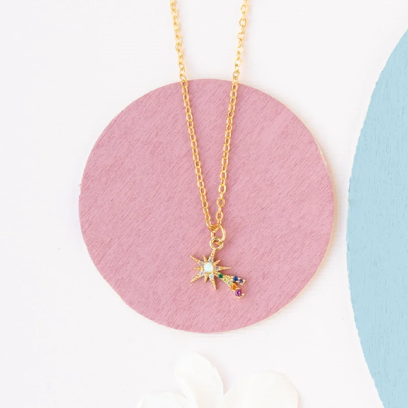 Vintage pendant necklace for women-Shooting Star CZ Rainbow Charm Necklace