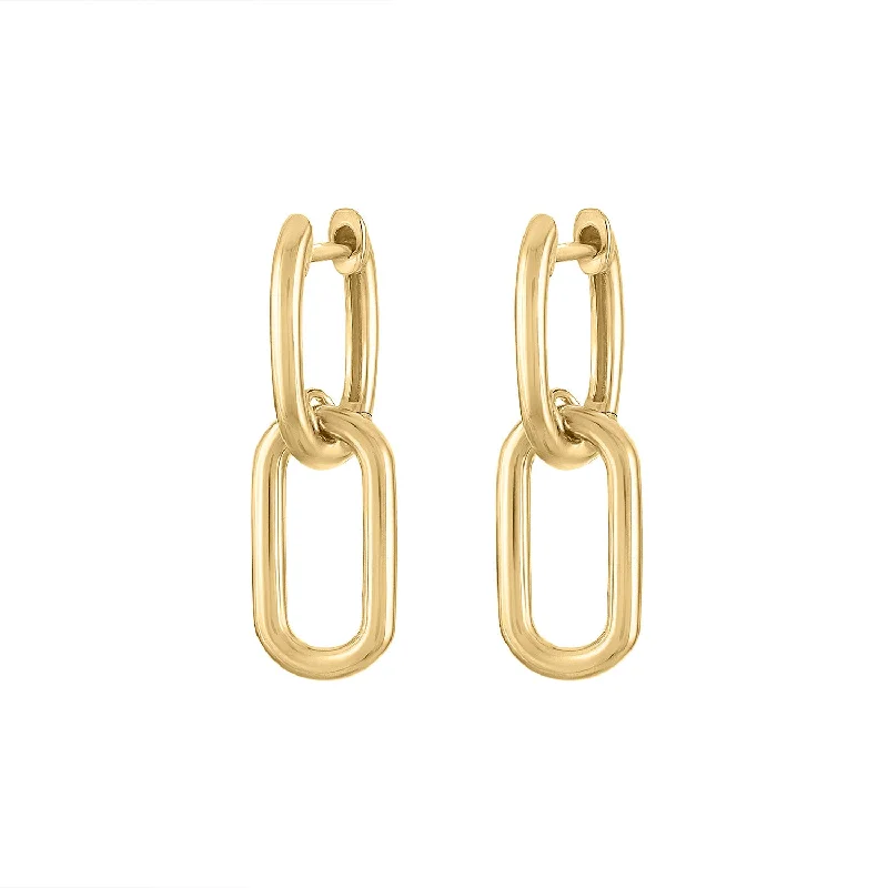 Unique earrings for women-14KT GOLD HUGGIE WITH OVAL DROP EARRING