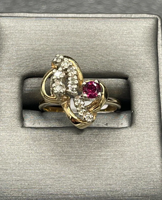 Wedding engagement ring set for women-14 KARAT YELLOW GOLD DIAMOND & RUBY RING