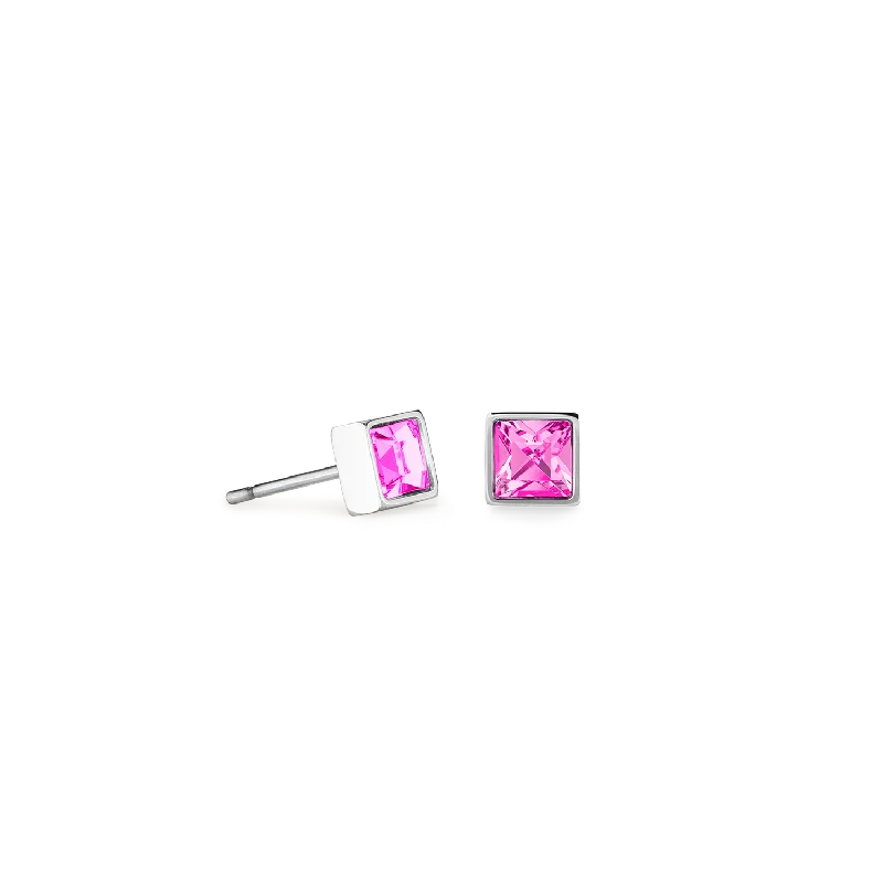 Heart-shaped earrings for women-Brilliant Square small earrings silver pink