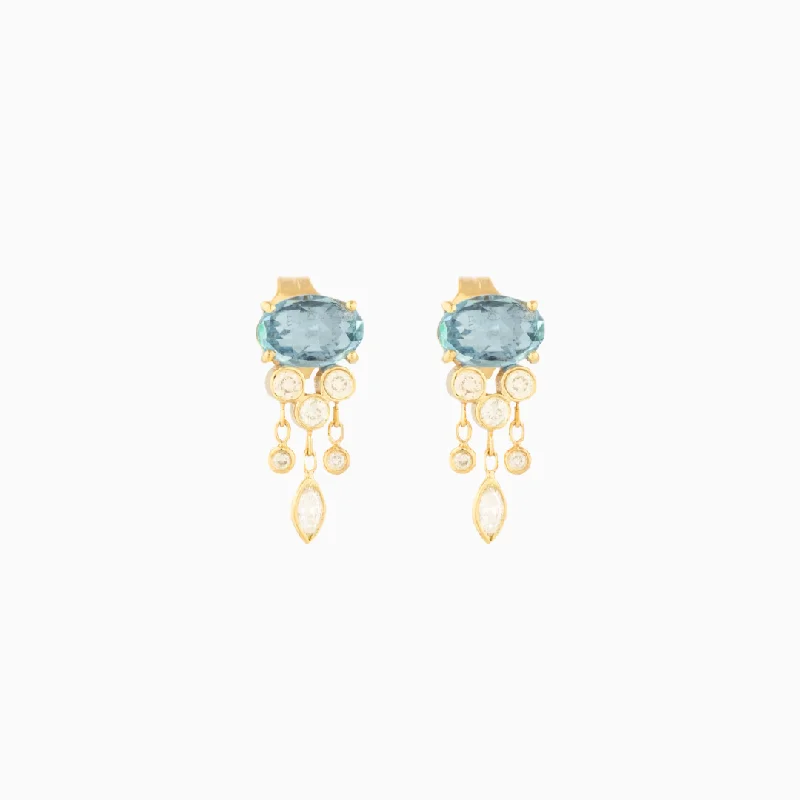 Unique diamond earrings for women-Jellyfish Aquamarine & Diamonds Earring