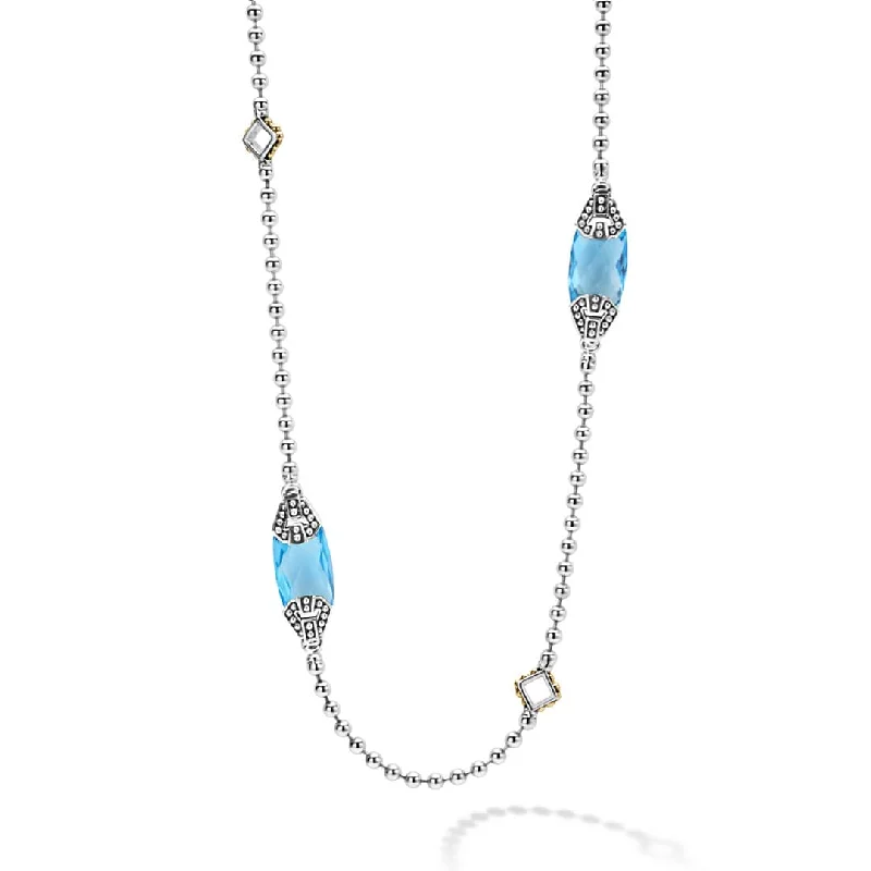 Simple silver necklace for women-Caviar Color Six Station Swiss Blue Topaz Necklace