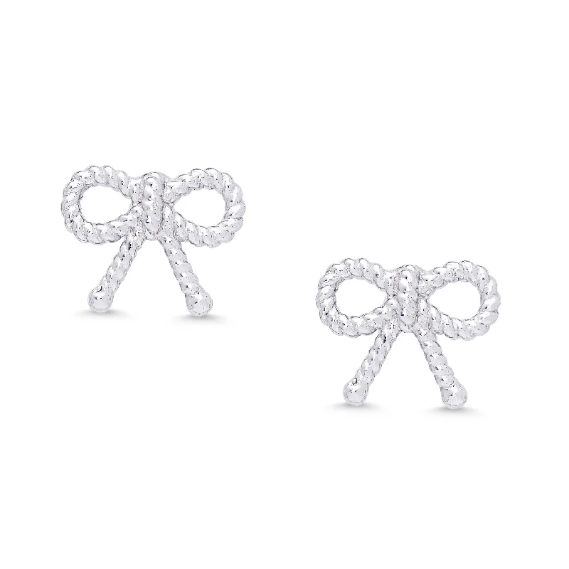 Diamond drop earrings for women-Bow Twist Stud Earrings in Sterling Silver