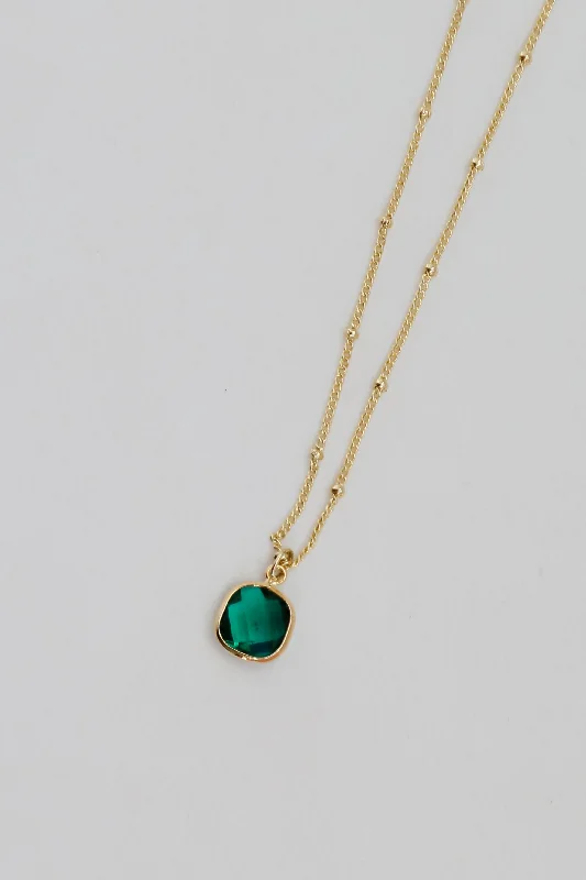 Gold chain necklace for women-FINAL SALE - Cara Gold Emerald Charm Necklace