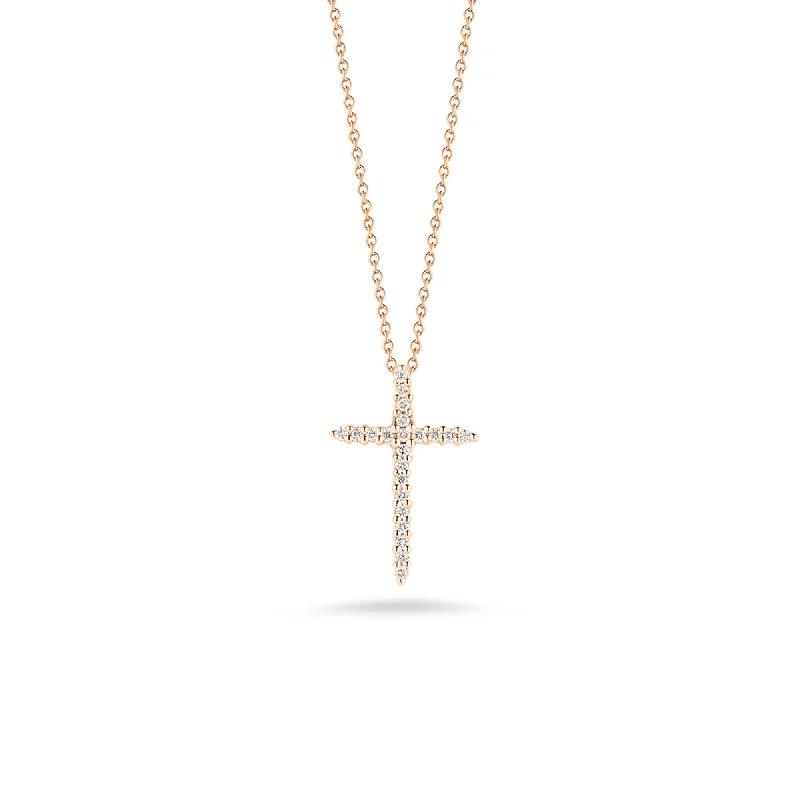 Silver pendant necklace for women-18K ROSE GOLD TINY TREASURES DIAMOND SLIVER CROSS NECKLACE