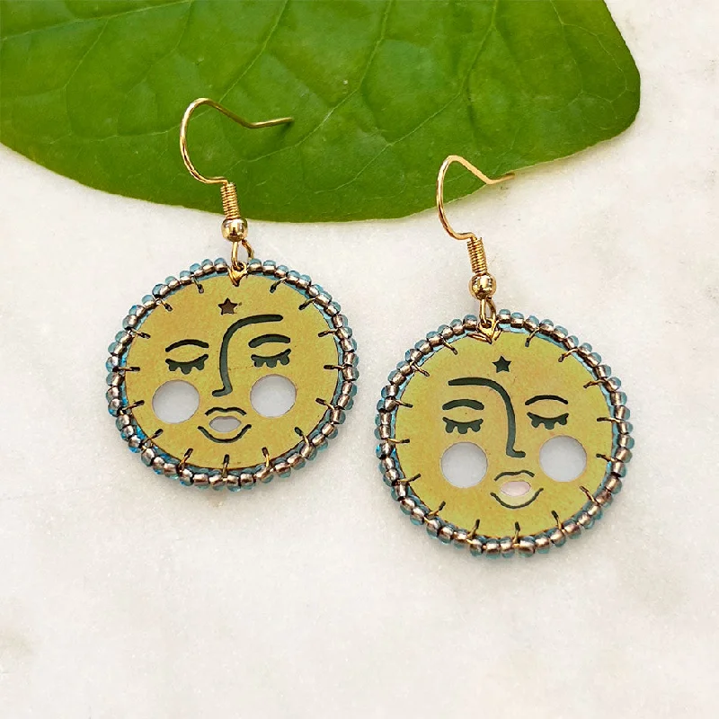 Silver earrings for women-Moon Face Brass Earrings Guatemala