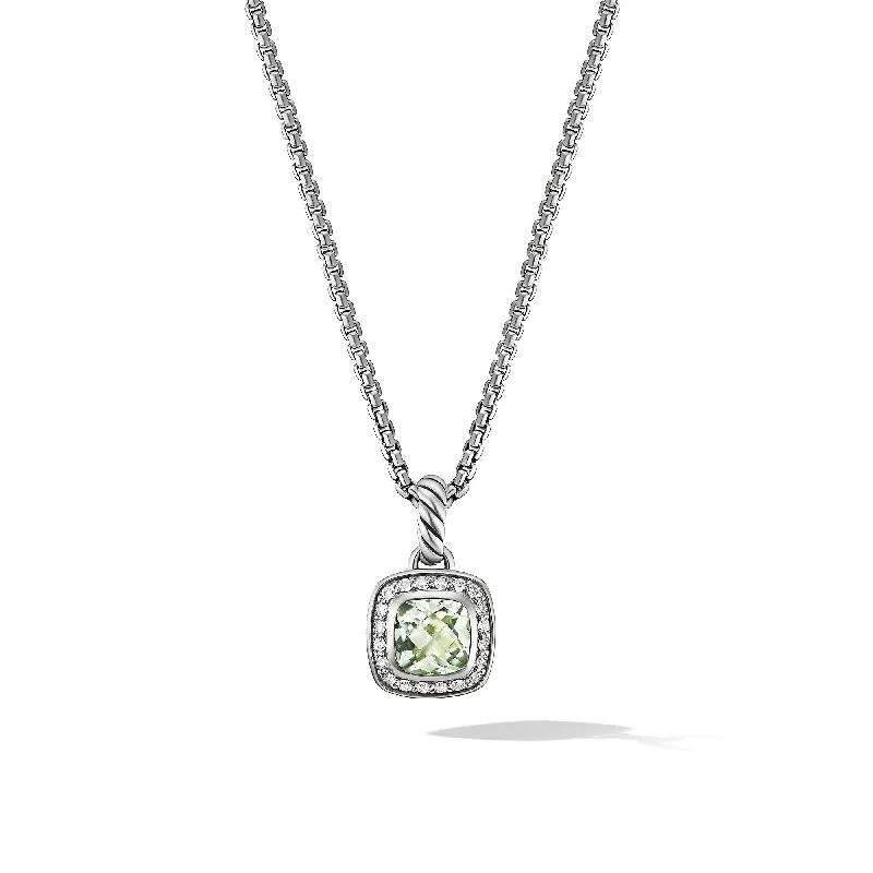 Trendy necklace for women-Petite Albion® Pendant Necklace in Sterling Silver with Prasiolite and Diamonds\, 7mm