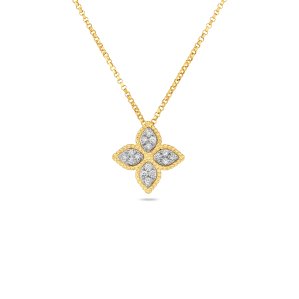 Pendant necklace for women-18K YELLOW/WHITE GOLD PRINCESS FLOWER MEDIUM DIAMOND NECKLACE