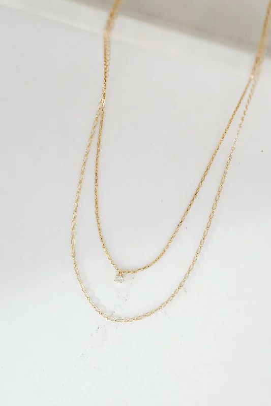 Simple bar necklace for women-Brielle Gold Layered Rhinestone Charm Necklace