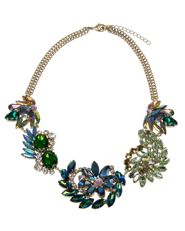 Pendant chain necklace for women-Floral Crystal Statement Necklace