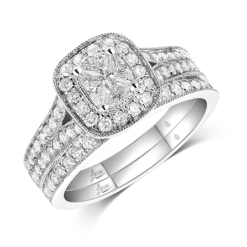 Luxury engagement ring for women-14K White Gold 1 Ct.Tw.Diamond Bridal Invisible Ring