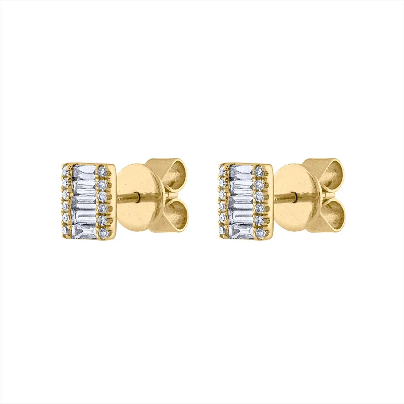 Gold dangle earrings for women-14KT GOLD DIAMOND BAGUETTE RECTANGLE EARRING