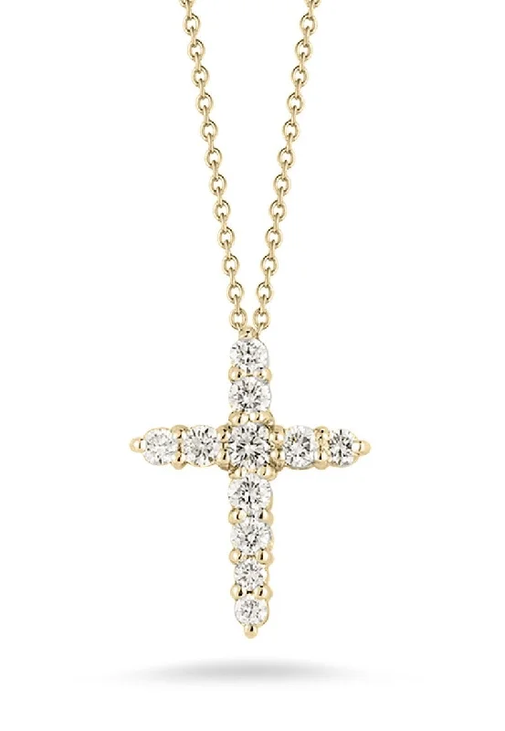 Custom gold necklace for women-18K YELLOW GOLD TINY TREASURES DIAMOND TAPERED CROSS NECKLACE