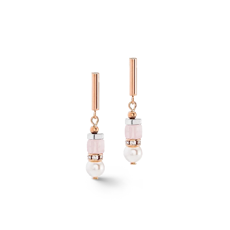 Wedding earrings for women-Precious Fusion Offset earrings rose gold-ice pink