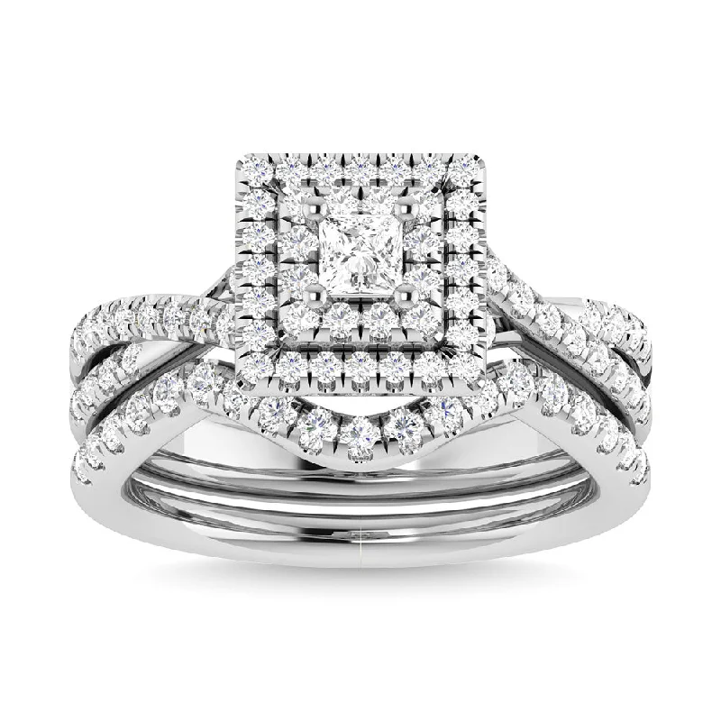 Vintage-style engagement ring for women-Diamond 1 Ct.Tw. Princess Cut Bridal Ring in 14K White Gold