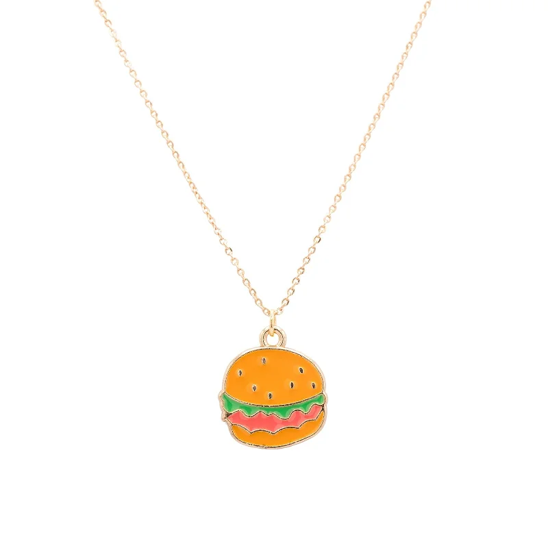 Long chain necklace for women-Hamburger Enamel Charm Necklace Children's Jewelry