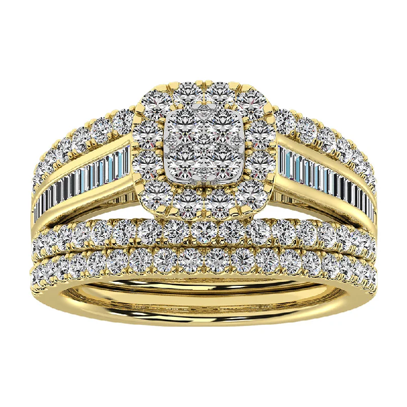 Princess cut diamond engagement ring for women-10K Yellow Gold 1 1/2 Ct.Tw. Diamond Round and Baguette Bridal Ring