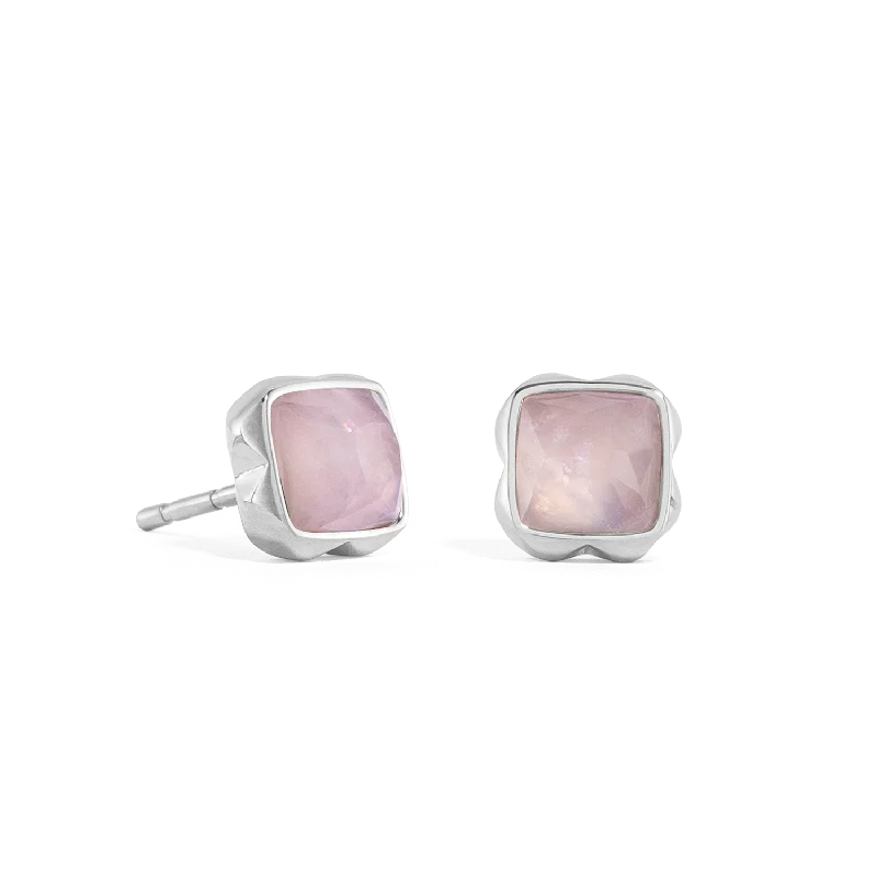 Chunky hoop earrings for women-Birthstone October Earrings Rose Quartz Silver