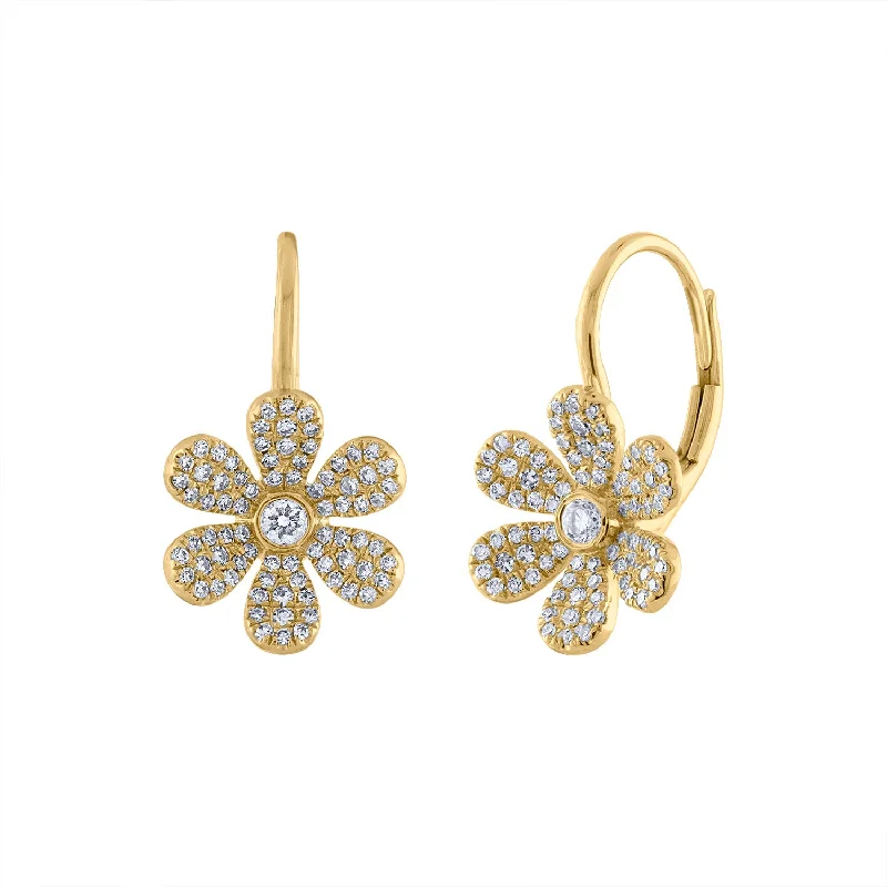 Heart-shaped earrings for women-14KT GOLD DIAMOND DAISY EURO EARRING