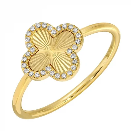 Luxe engagement ring for women-14K Yellow Gold Quatrefoil with Diamonds Ring